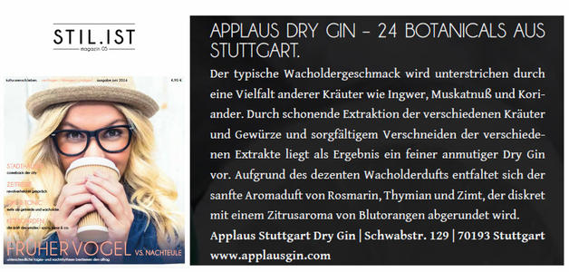 Applaus Dry Gin im STIL.IST Magazin